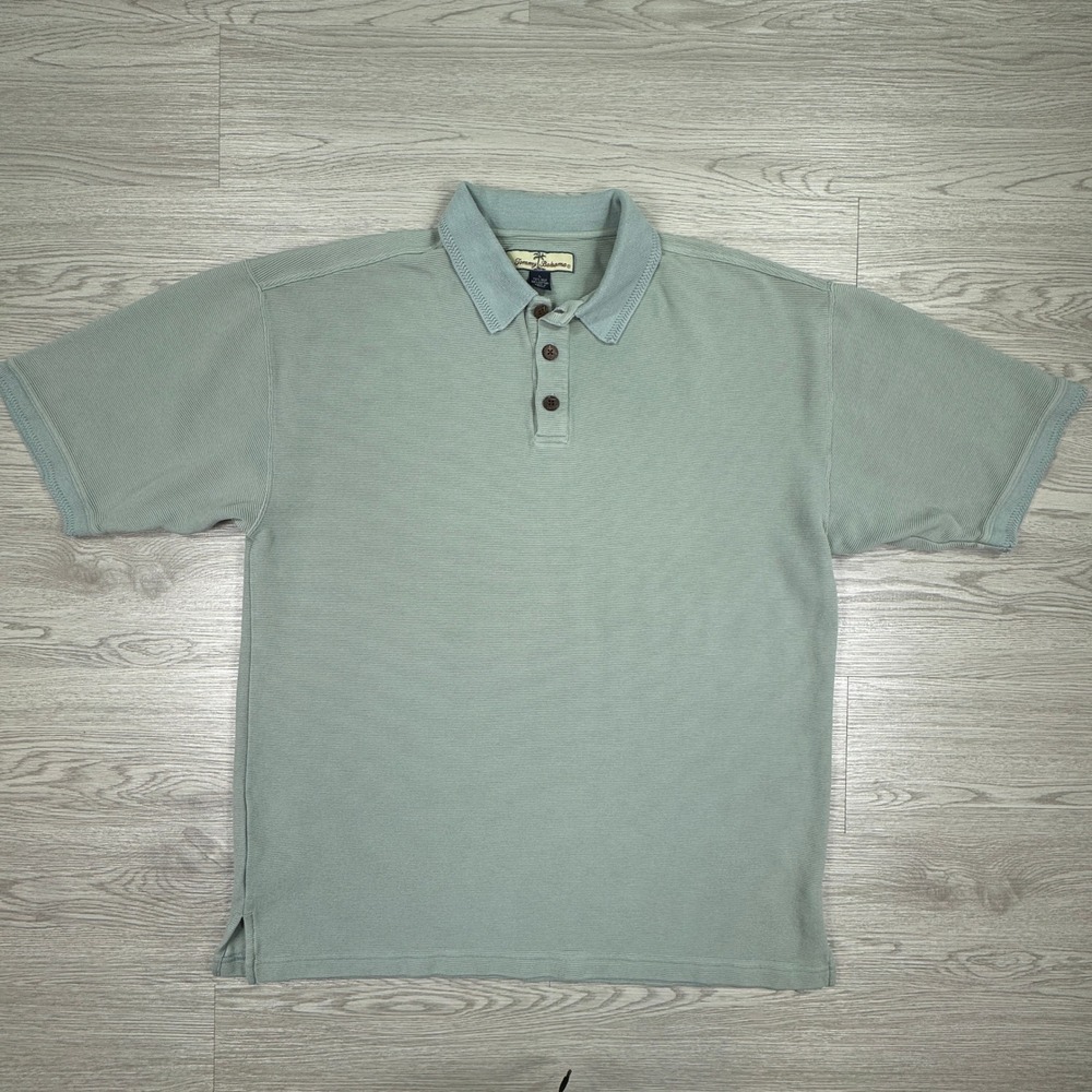Tommy Bahama Mens Polo Shirt Large Sage Green Silk Cotton Ribbed Short Sleeve
